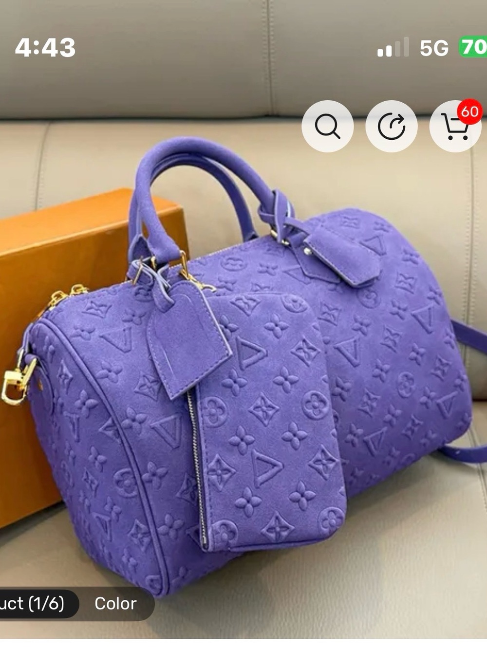 Purple Monogram Suede Travel Satchel with Detachable Strap - Picture 4 of 11